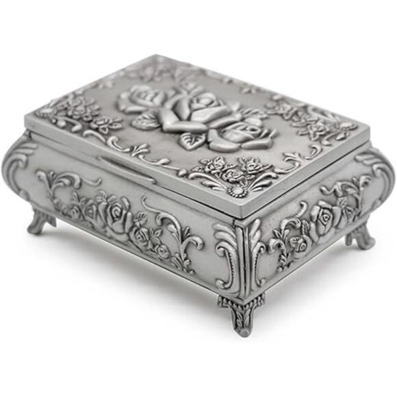 Rectangle Vintage Metal Jewelry Box Trinket Storage Organizer Gift Box Chest Box - Picture 7 of 7
